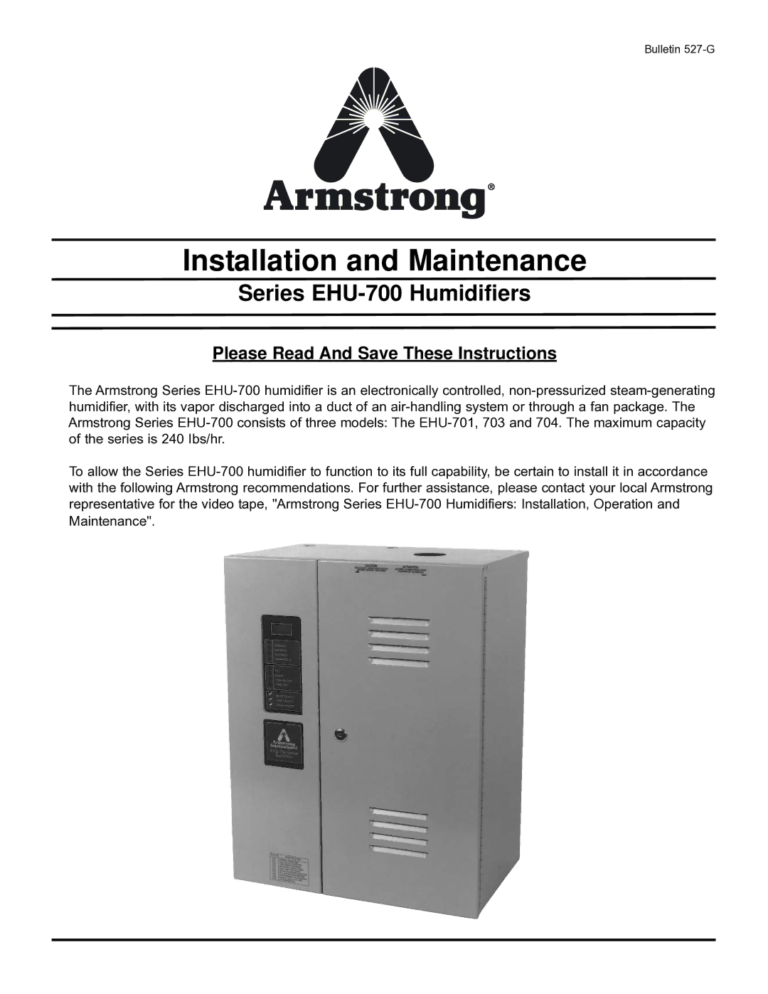 Armstrong World Industries EHU-703, EHU-700 Series, EHU-701, EHU-704 manual Installation and Maintenance 