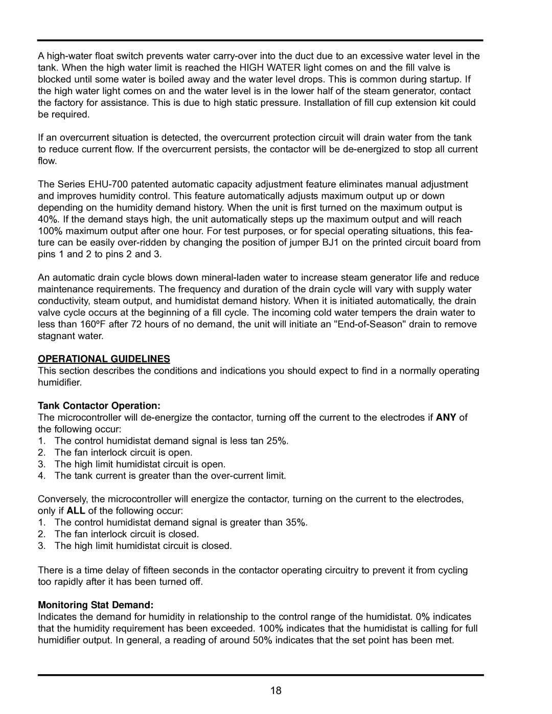 Armstrong World Industries EHU-701, EHU-703 manual Operational Guidelines, Tank Contactor Operation, Monitoring Stat Demand 