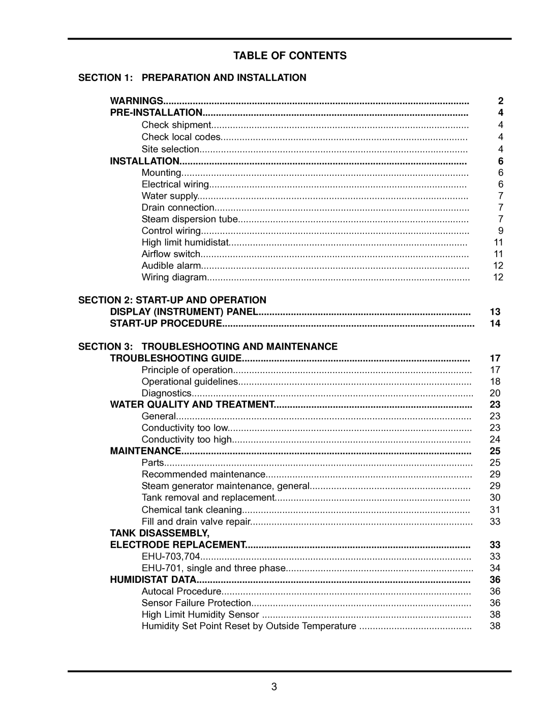 Armstrong World Industries EHU-704, EHU-700 Series, EHU-703, EHU-701 manual Table of Contents 