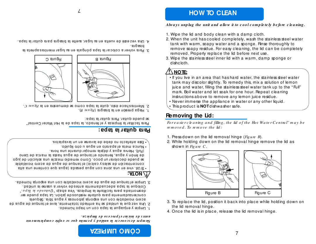 Aroma AAP-340F instruction manual HOW to Clean, Removing the Lid 