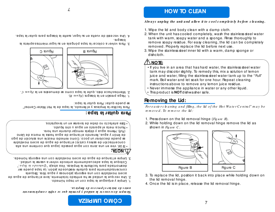Aroma AAP-340F instruction manual How To Clean, Removing the Lid 
