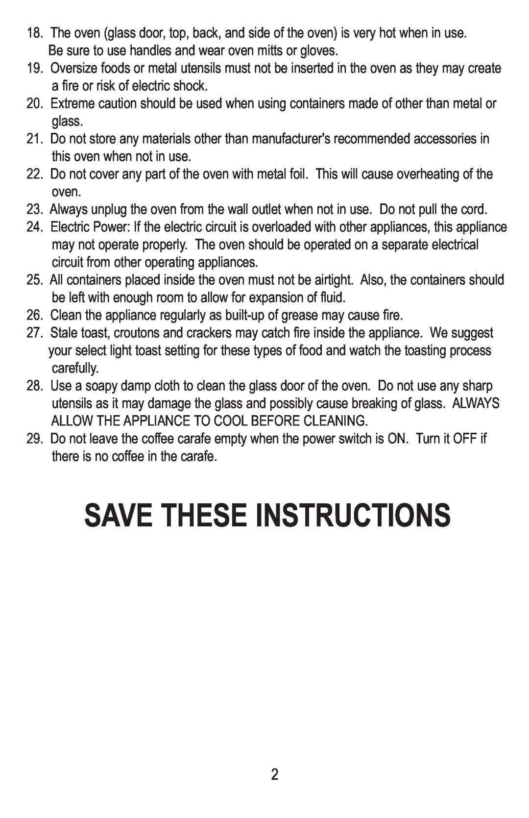 Aroma ABT-106 instruction manual Save These Instructions 
