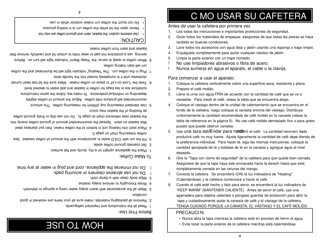 Aroma ACU-040 instruction manual USE to HOW Cómo Usar SU Cafetera, Aside coffee ground coarsely Set 