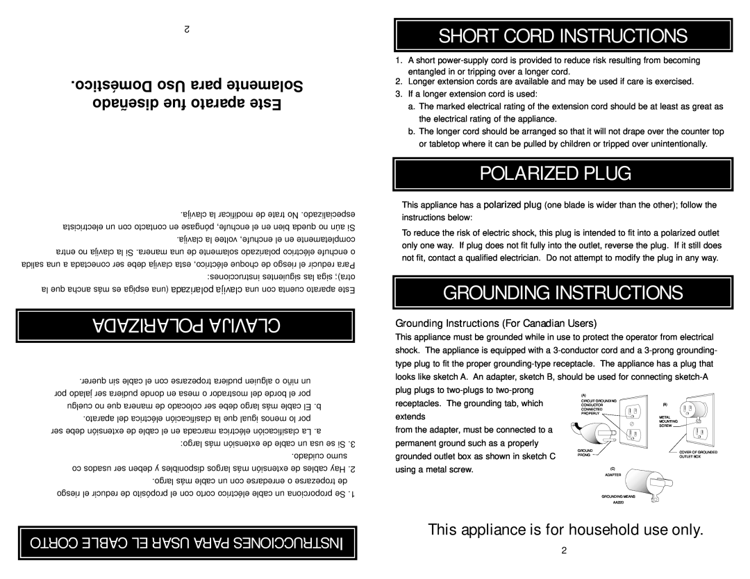 Aroma ACU-040 instruction manual Polarizada Clavija, Corto Cable El Usar Para Nstruccionesi 