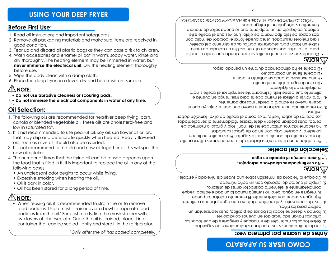 Aroma ADF-198 instruction manual Using Your Deep Fryer, Before First Use, Oil Selection 