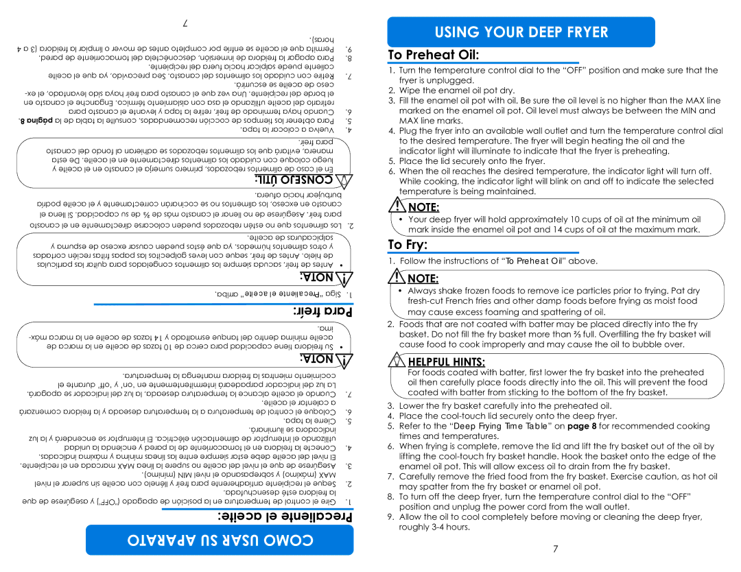 Aroma ADF-198 Aparato SU Usar Como Using Your Deep Fryer, Freír Para, Aceite el Precaliente, To Preheat Oil, To Fry 