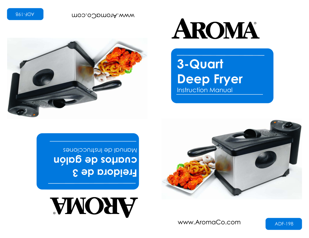 Aroma ADF-198 instruction manual Quart Deep Fryer, com.AromaCo.www, Instrucciones de Manual galón de cuartos 3 de Freidora 