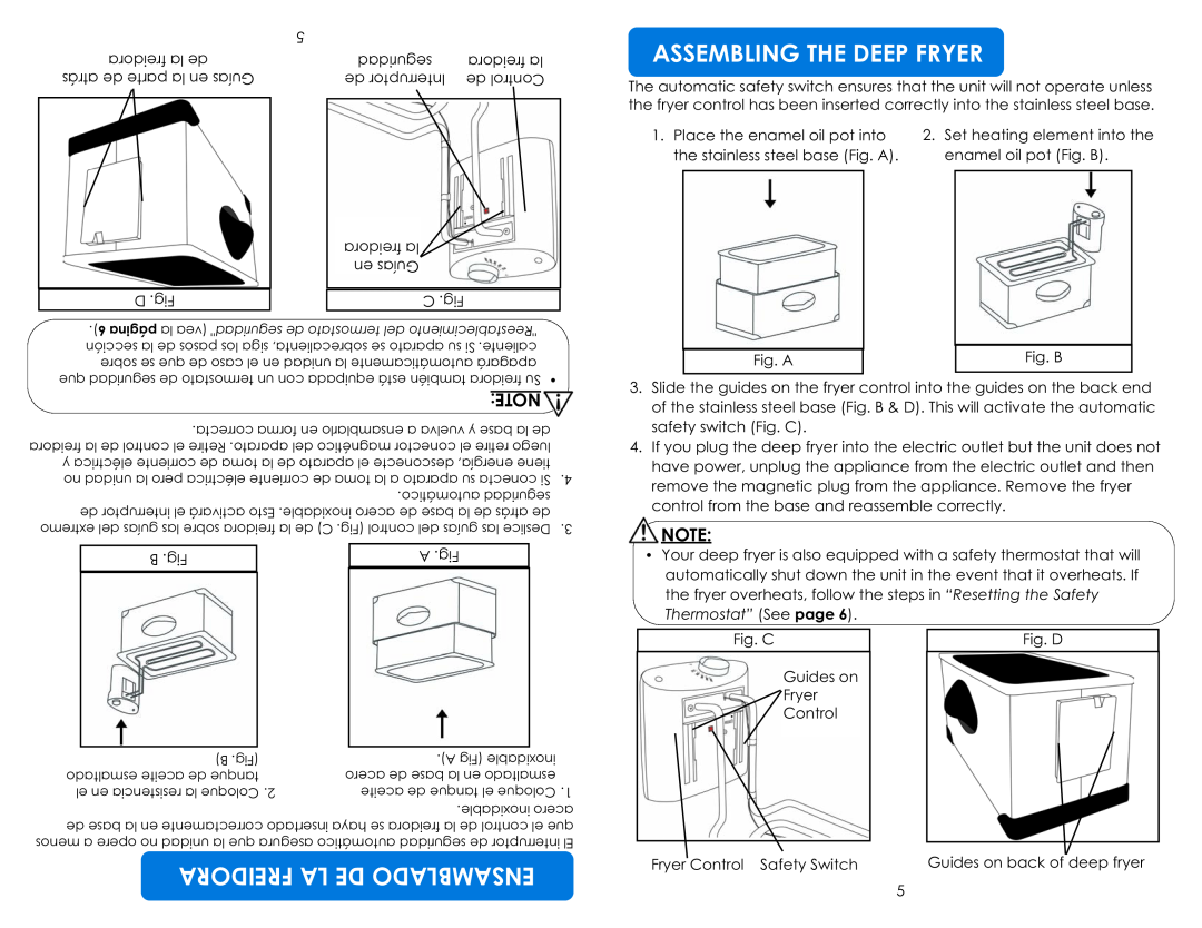 Aroma ADF-198 instruction manual Assembling The Deep Fryer, Freidora La De Ensamblado, Thermostat” See page 