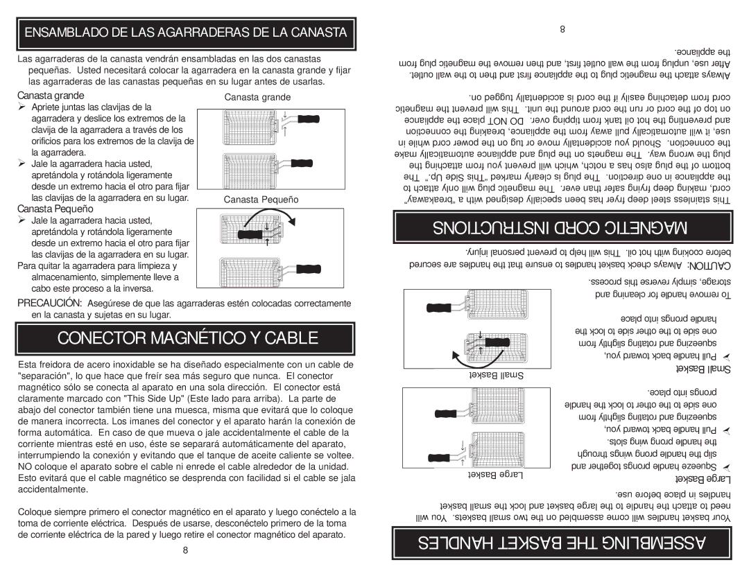 Aroma ADF-212 instruction manual Canasta grande, Canasta Pequeño 