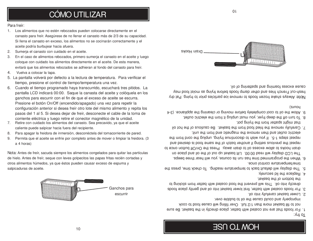 Aroma ADF-212 instruction manual Ganchos para Escurrir Hooks Drain, Para freír 