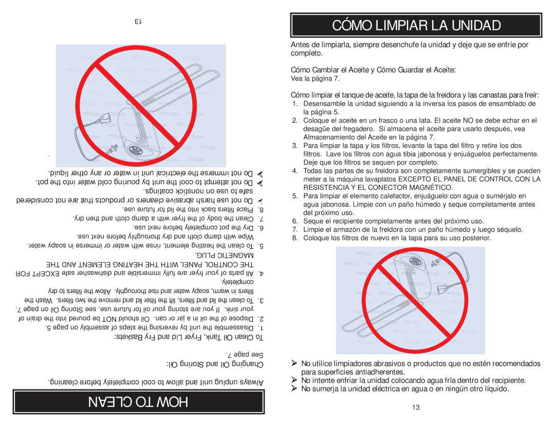 Aroma ADF-212 Clean to HOW Cómo Limpiar LA Unidad, Baskets Fry and Lid Fryer Tank, Oil Clean To, Vea la página 