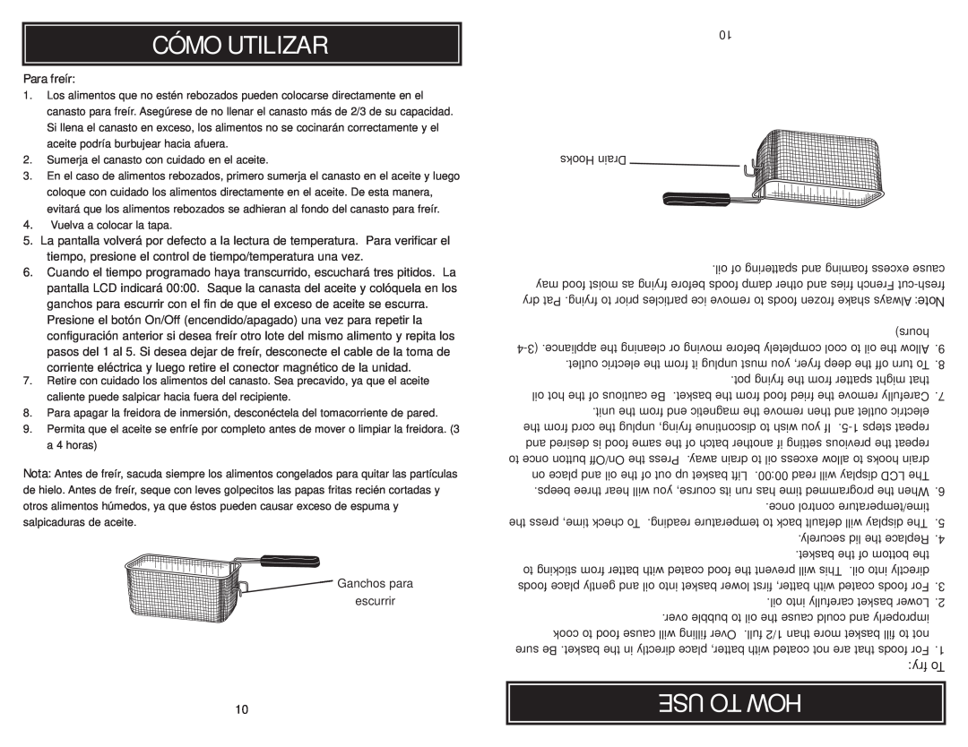 Aroma ADF-212 instruction manual Cómo Utilizar, Use To How, Ganchos para escurrir 