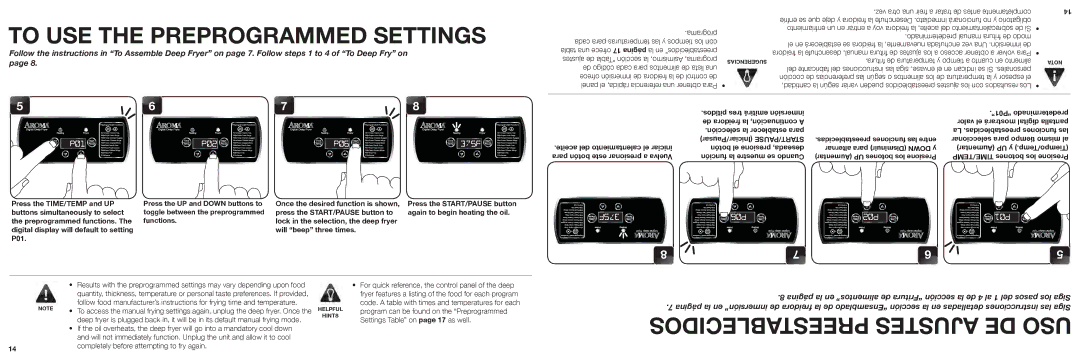 Aroma ADF-232 instruction manual To USE the Preprogrammed Settings 