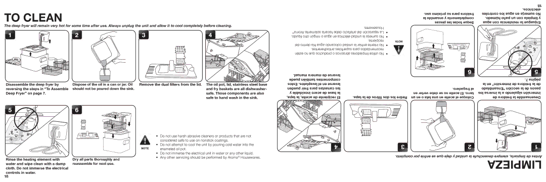 Aroma ADF-232 instruction manual To Clean, Limpieza 