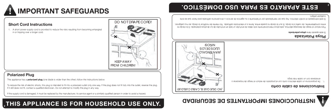 Aroma ADF-232 instruction manual Doméstico USO Para ES Aparato Este, Largo más cable un con enredarse 