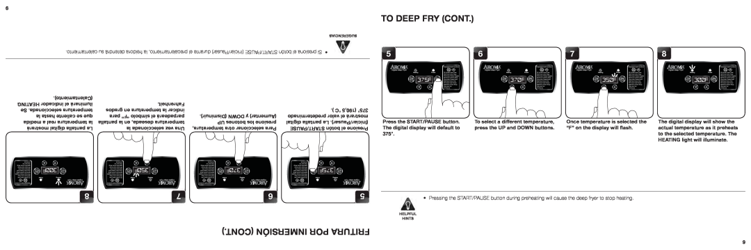 Aroma ADF-232 instruction manual To Deep Fry Cont, Cont Inmersión Por Fritura 