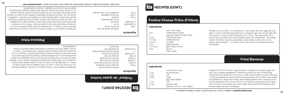 Aroma ADF-232 Fontina Cheese Fritos Fritters, fritos Plátanos, fontina queso de “Fritters”, Cont Recetas, Fried Bananas 