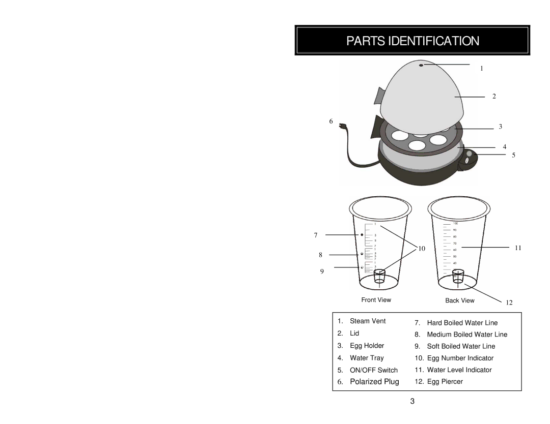 Aroma AEB-917 instruction manual Parts Identification 