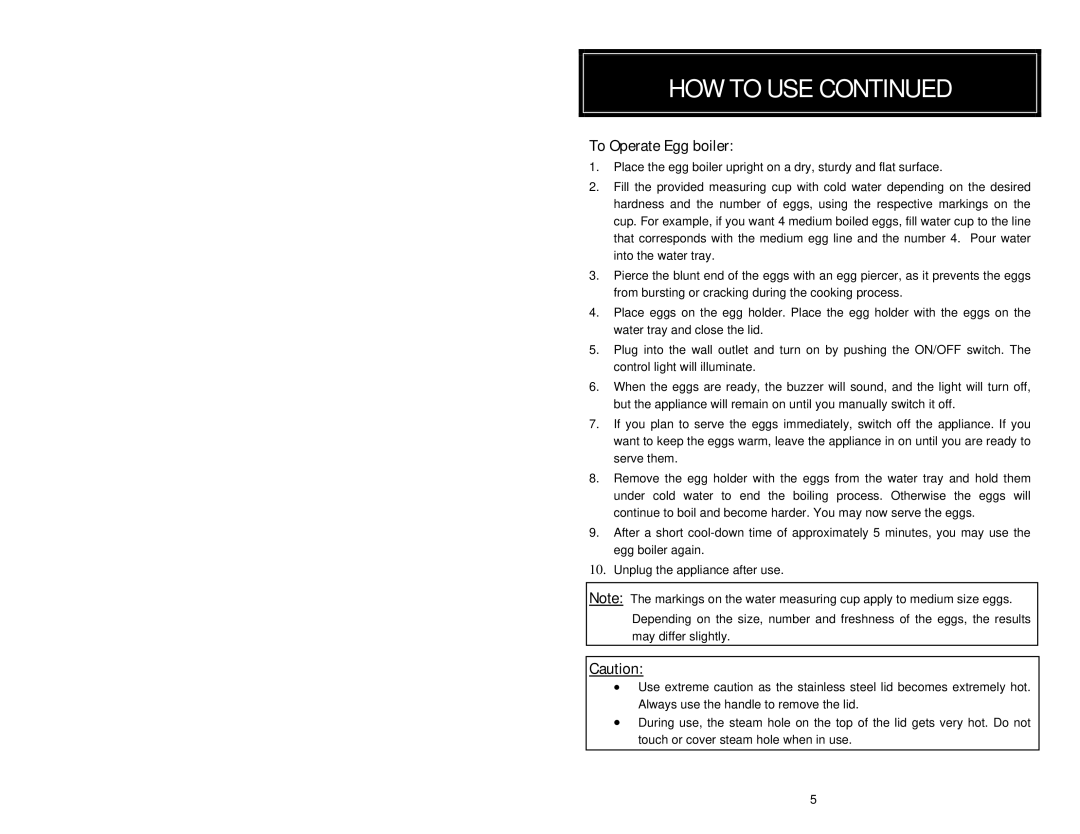 Aroma AEB-917 instruction manual To Operate Egg boiler 