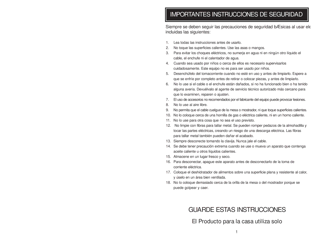 Aroma AFD-615C instruction manual Guarde Estas Instrucciones 