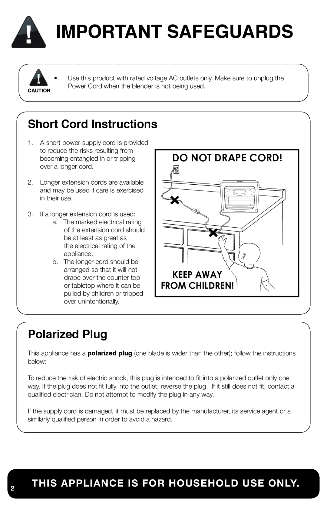 Aroma AFD-815B manual Short Cord Instructions 