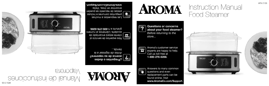 Aroma AFS-210S instruction manual Food Steamer 