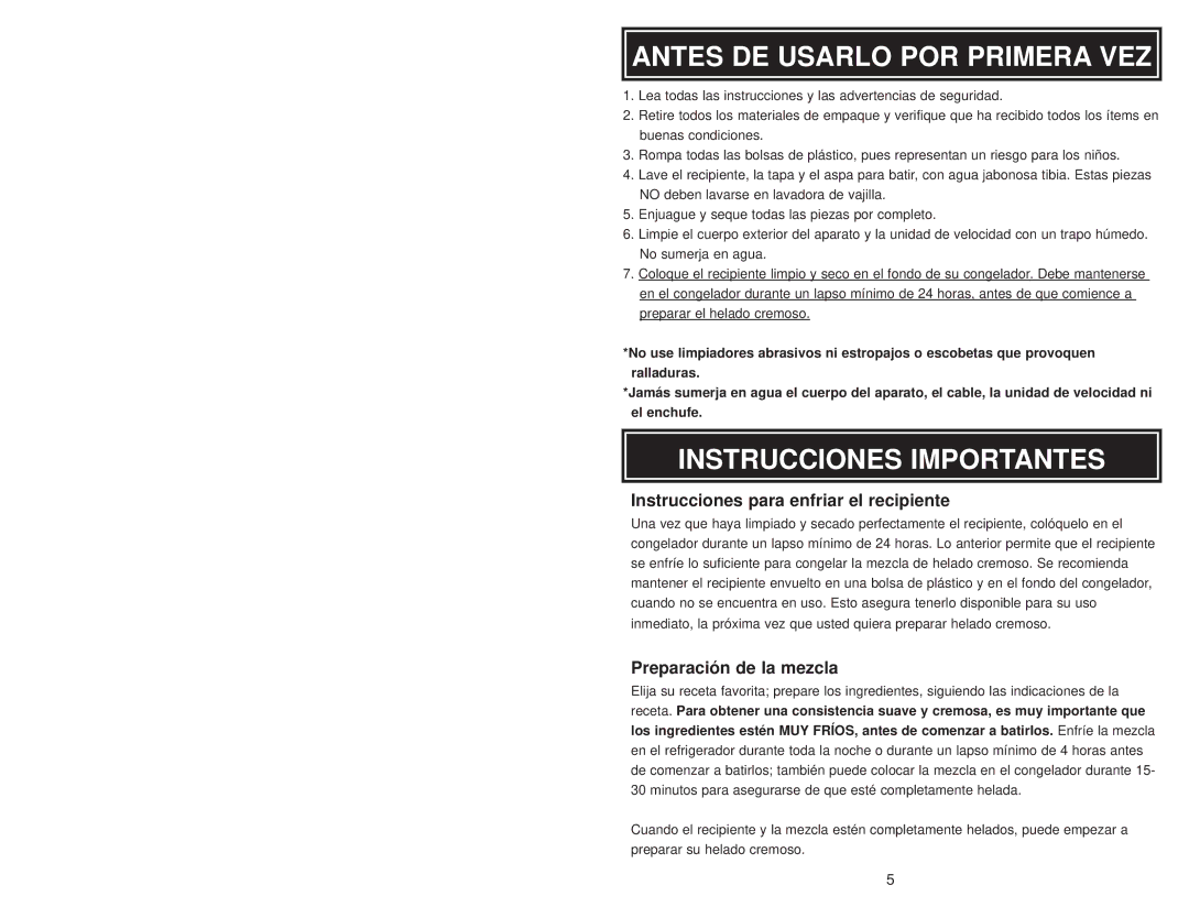 Aroma AIC-107 Antes DE Usarlo POR Primera VEZ, Instrucciones para enfriar el recipiente, Preparación de la mezcla 