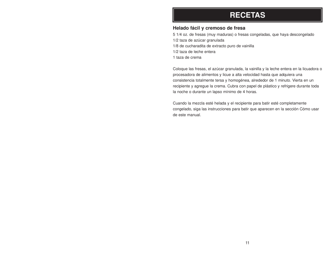 Aroma AIC-107 instruction manual Helado fácil y cremoso de fresa, Recetas 