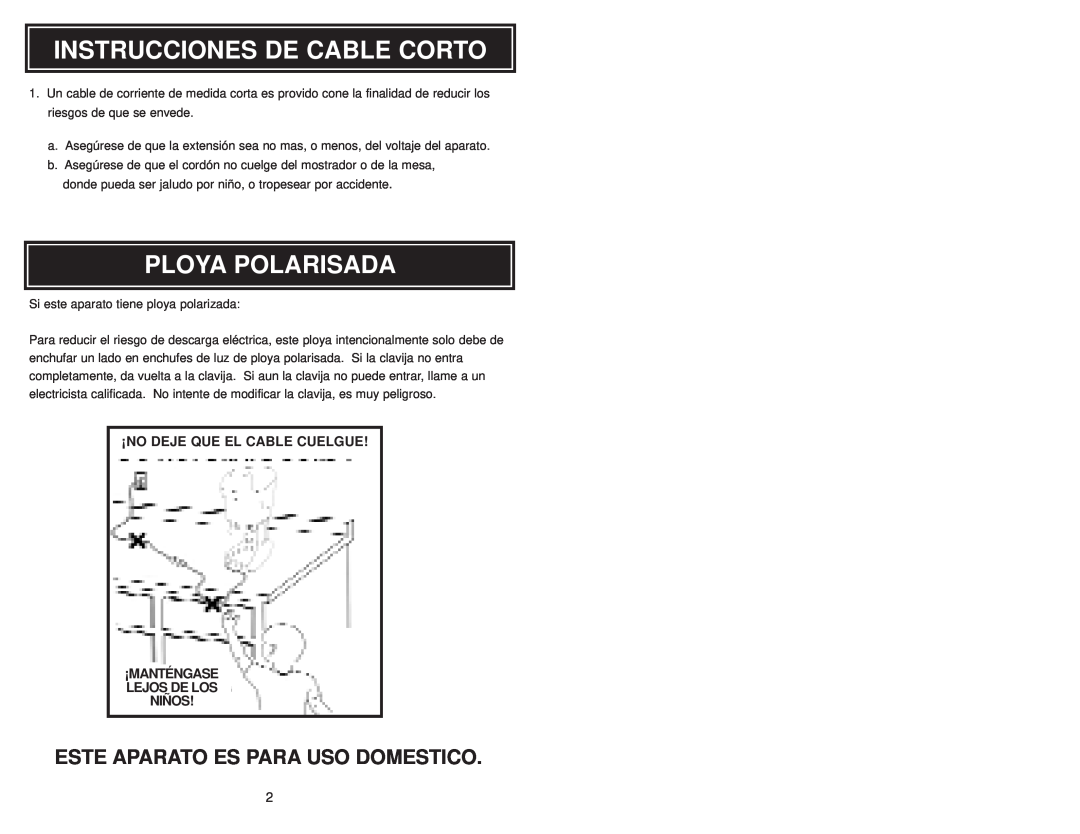 Aroma AIC-107 instruction manual Ploya Polarisada, Instrucciones De Cable Corto, Este Aparato Es Para Uso Domestico 