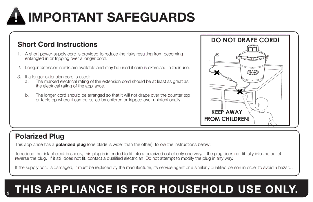 Aroma AIC-206EM instruction manual This Appliance is for Household USE only 