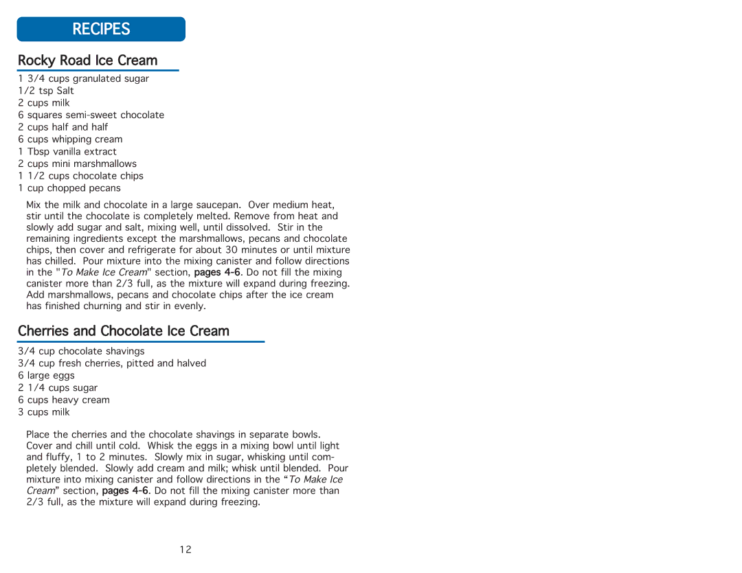 Aroma AIC-214 instruction manual Rocky\Road\Ice\Cream, Cherries\and\Chocolate\Ice\Cream 