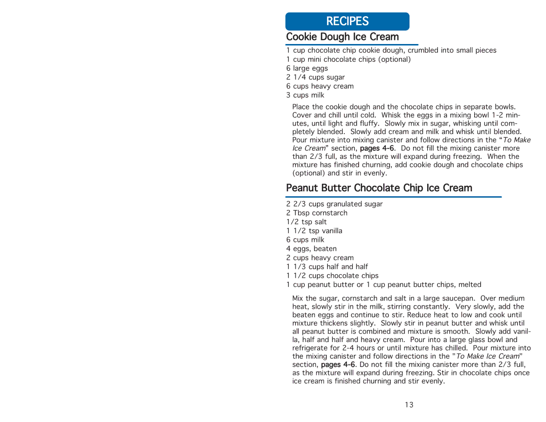 Aroma AIC-214 instruction manual Cookie\Dough\Ice\Cream, Peanut\Butter\Chocolate\Chip\Ice\Cream 