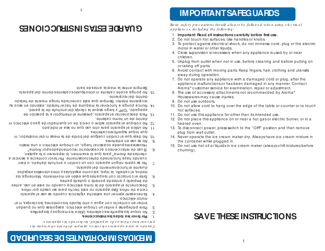 Aroma AIC-234 instruction manual Important Safeguards 