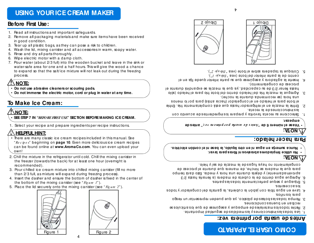 Aroma AIC-234 instruction manual Using Your ICE Cream Maker, Aparato EL Usar Como 