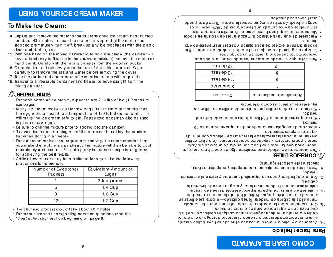 Aroma AIC-234 helado hacer Para, Helpful Hints, Útiles Consejos, Using Your Ice Cream Maker, Aparato El Usar Como 