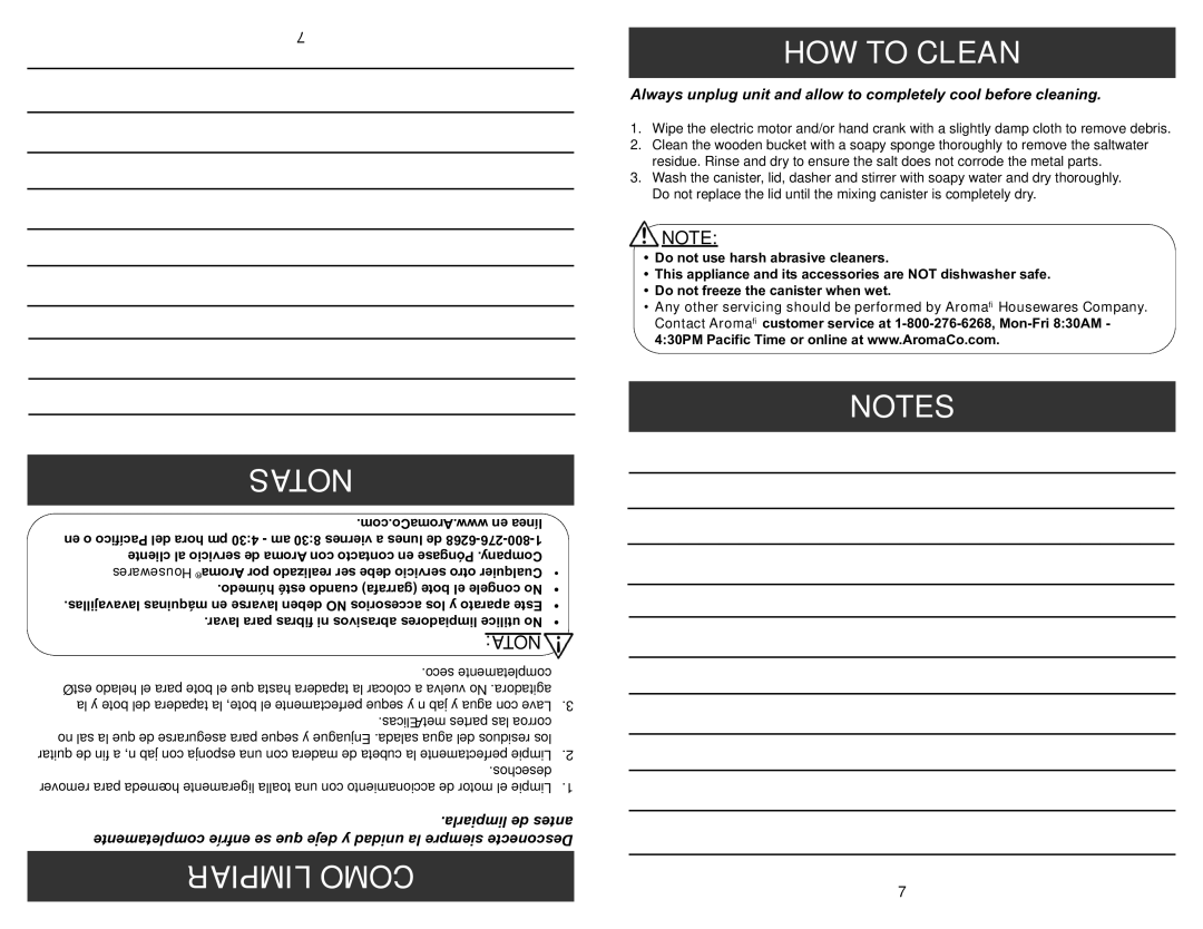 Aroma AIC-244 instruction manual Notas, Limpiar Como HOW to Clean 