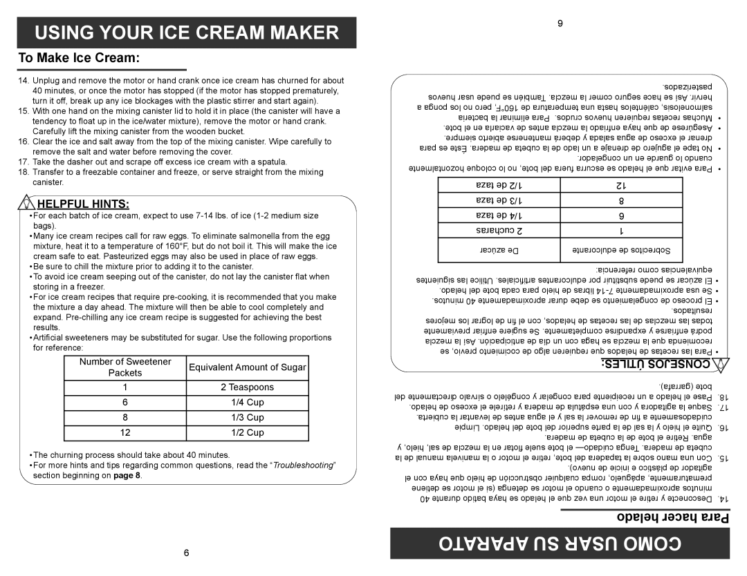 Aroma AIC-244 helado hacer Para, Helpful Hints, Útiles Consejos, Using Your Ice Cream Maker, Aparato Su Usar Como 