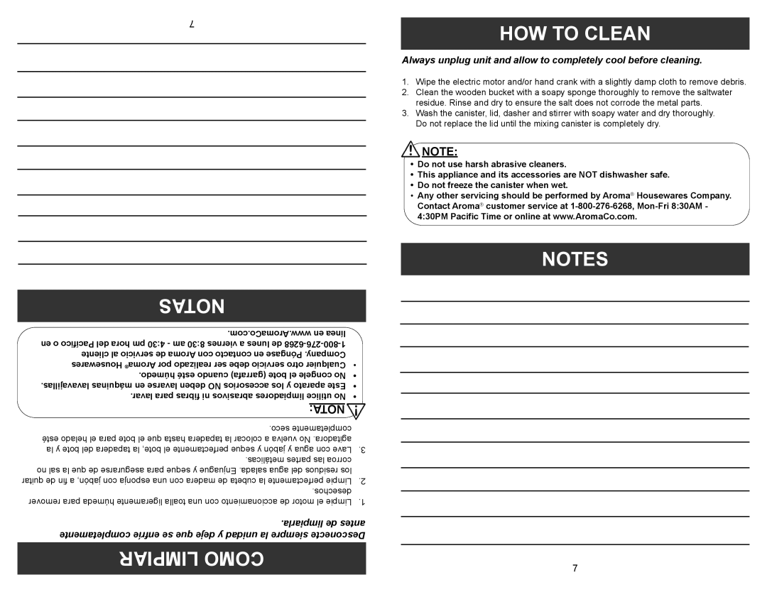 Aroma AIC-244 instruction manual Notas, Limpiar Como, How To Clean 