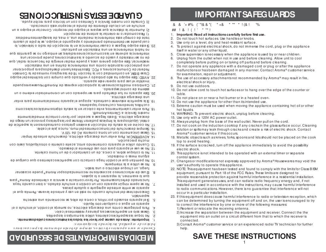 Aroma AID-506 instruction manual Instrucciones Estas Guarde, Important Safeguards 