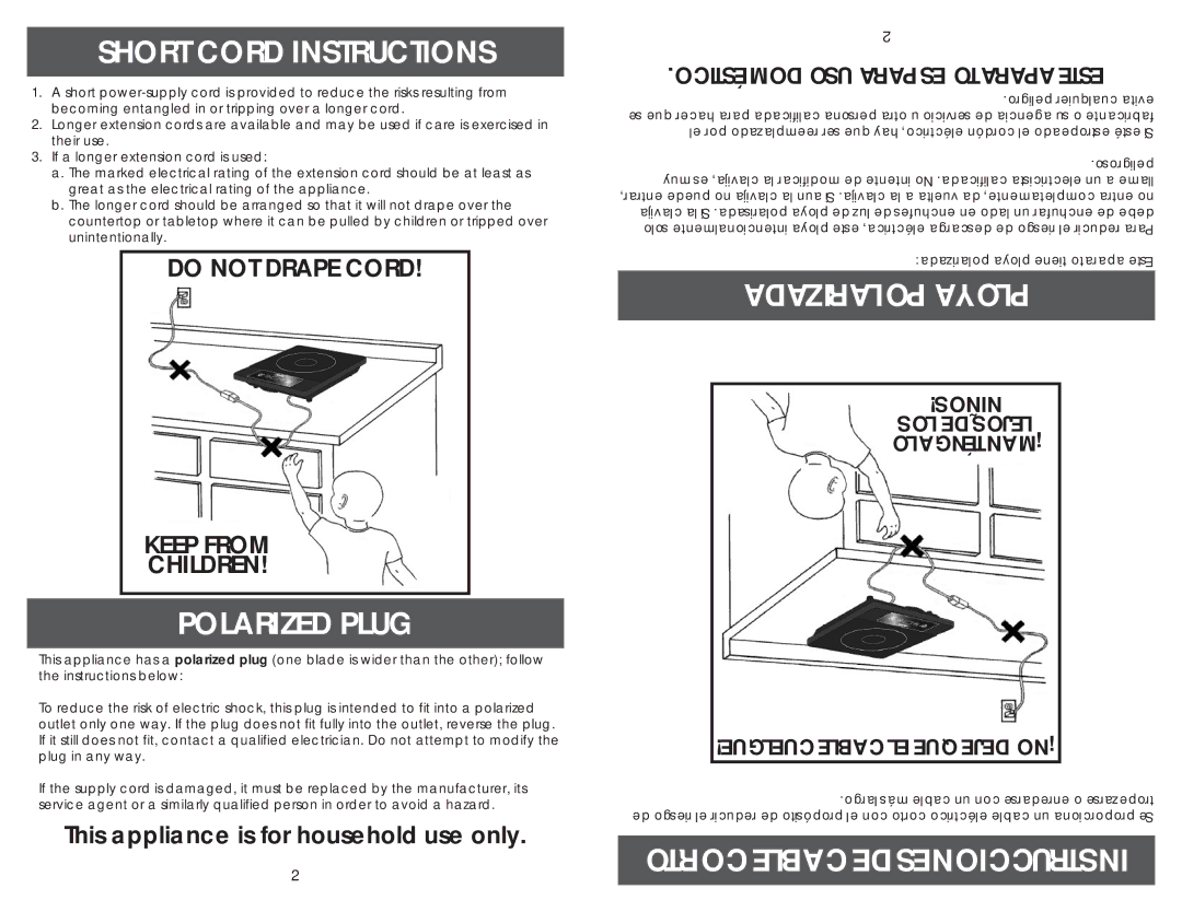 Aroma AID-506 instruction manual Short Cord Instructions, Polarized Plug 