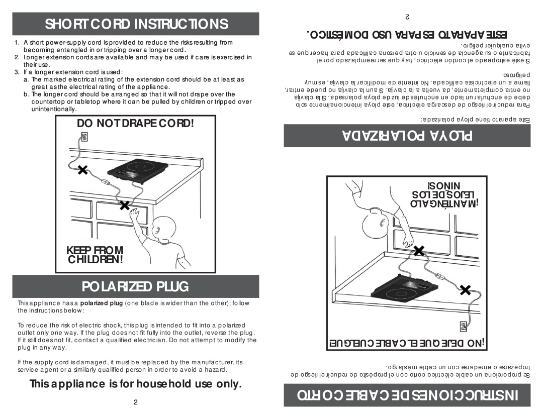 Aroma AID-506 Short Cord Instructions, Polarized Plug, Niños! Los De Lejos ¡Manténgalo, Keep From Children 