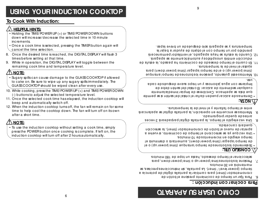 Aroma AID-506 Helpful Hints, Útil Consejo, Using Your Induction Cooktop, Aparato Su Usar Como, To Cook With Induction 