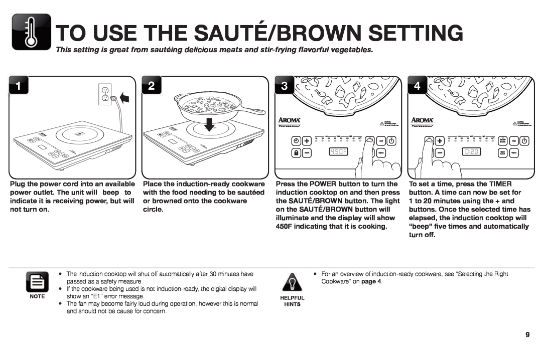 Aroma AID-513FP instruction manual To Use The Sauté/Brown Setting, 4 5 0 F 