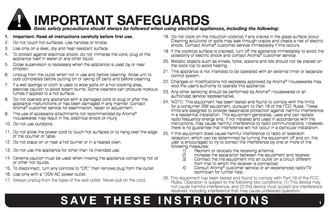 Aroma AID-513FP instruction manual Important Safeguards, S A V E T H E S E I N S T R U C T I O N S 