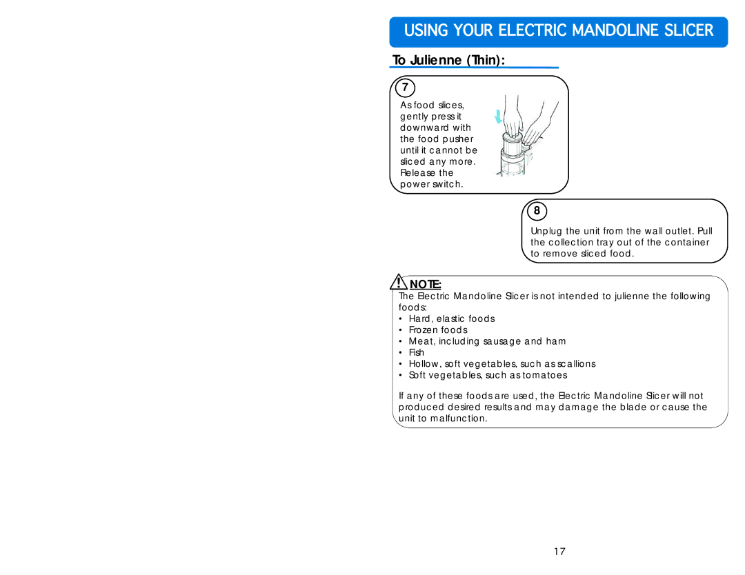 Aroma AMN-100 instruction manual Usingfyourfelectricfmandolinefslicer 