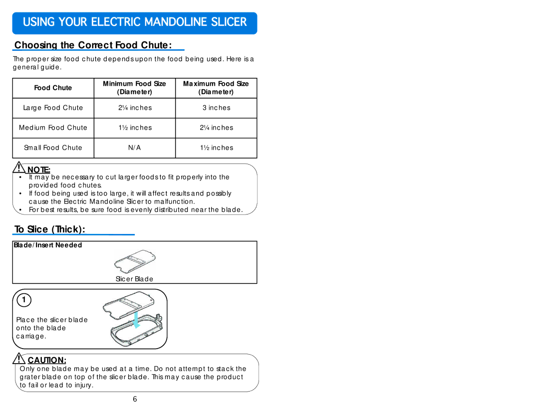 Aroma AMN-100 instruction manual Choosing the Correct Food Chute, To Slice Thick 