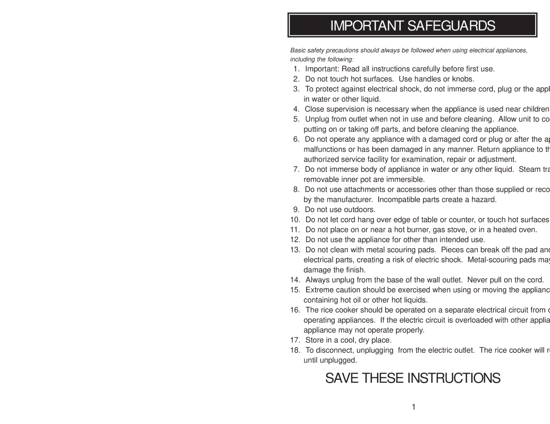 Aroma ARC010-1SB, ARC-010-1SB instruction manual Important Safeguards 