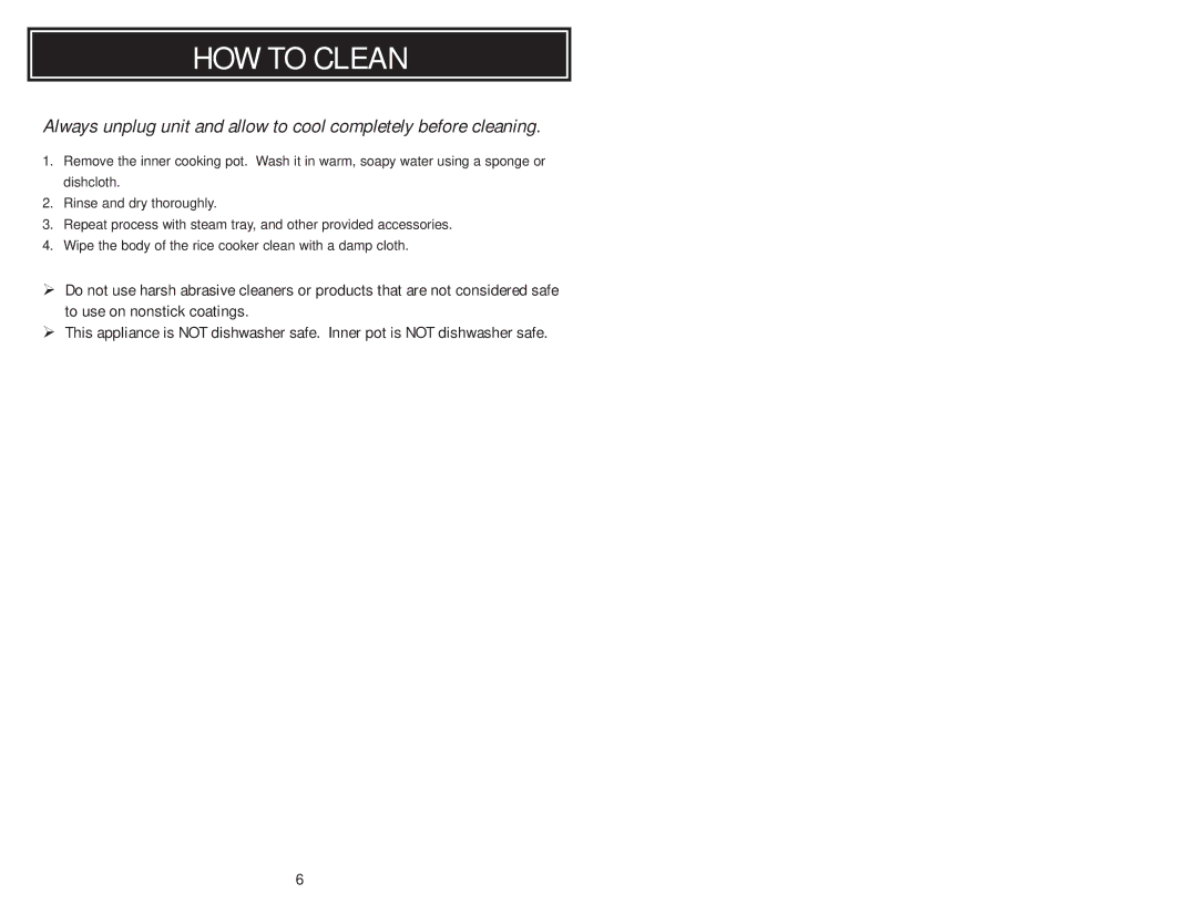 Aroma ARC-010-1SB, ARC010-1SB instruction manual HOW to Clean 