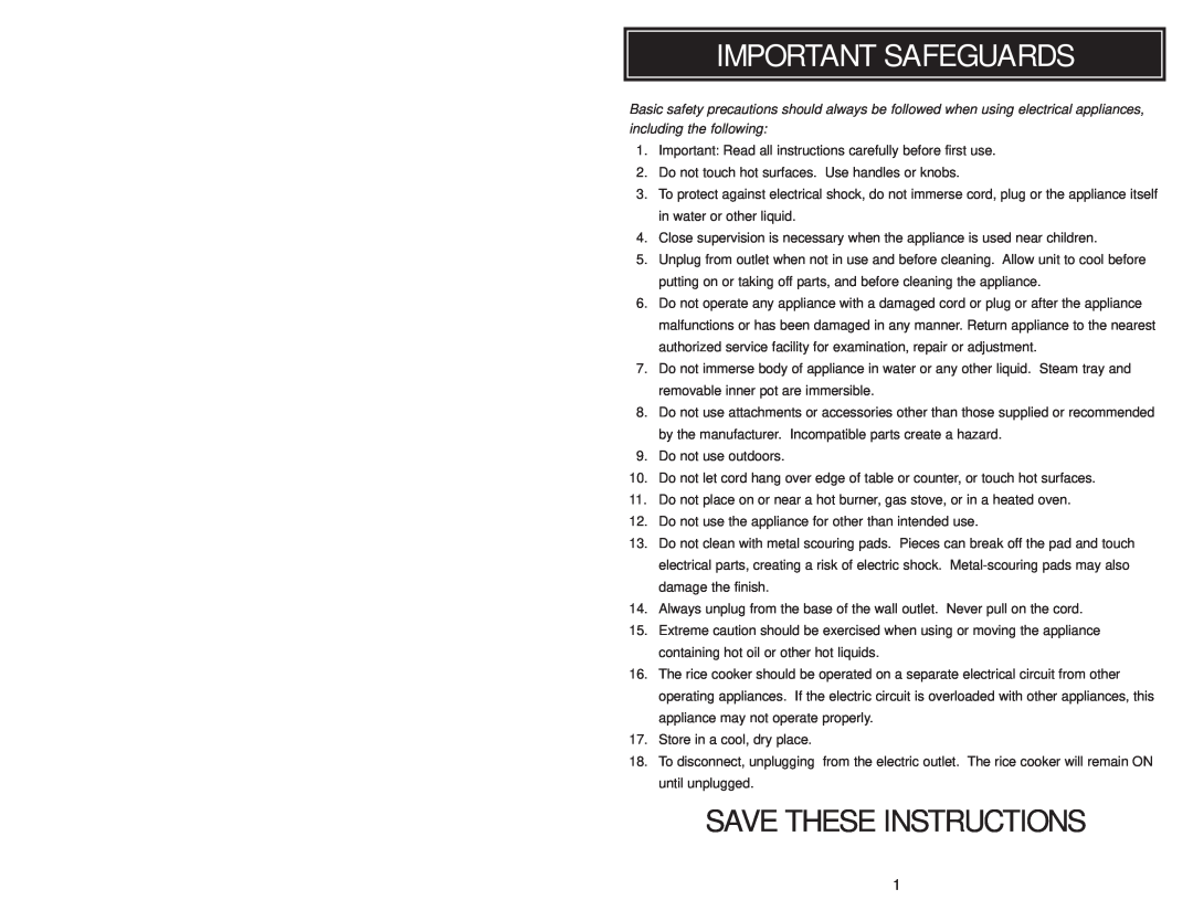 Aroma ARC010-1SB, ARC-010-1SB instruction manual Important Safeguards, Save These Instructions 