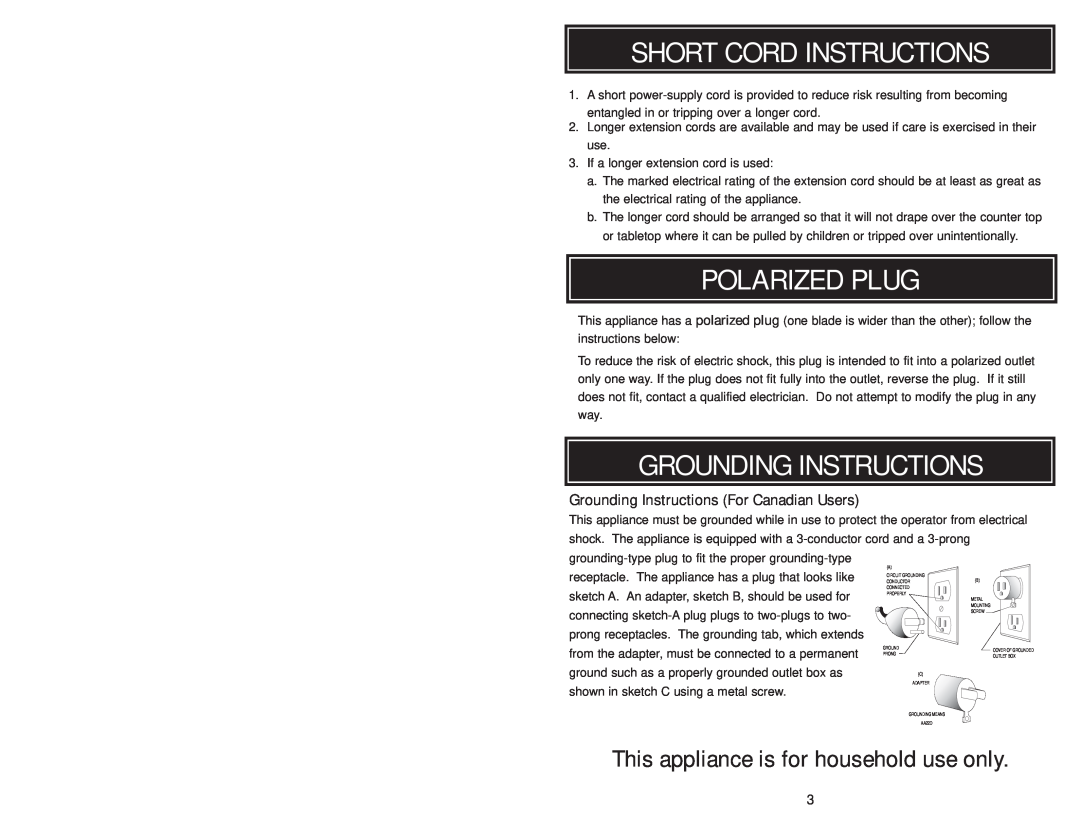 Aroma ARC010-1SB, ARC-010-1SB instruction manual Short Cord Instructions 